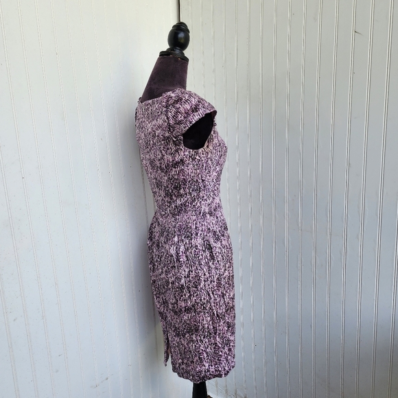 Banana Republic Pink Purple Abstract Print Silk Cap Sleeve Sheath Dress Size 4 - Picture 12 of 16